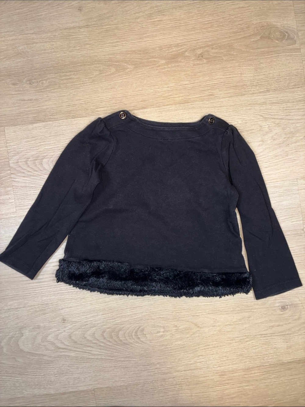 Janie and Jack Black Long-Sleeve Top with Faux Fur Hem